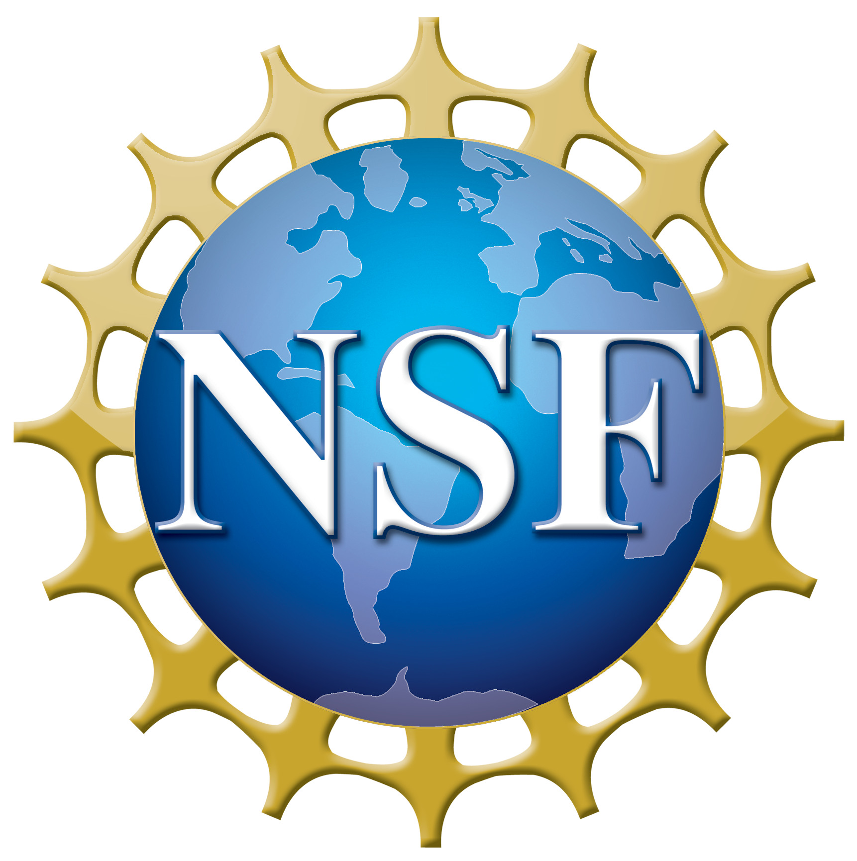 The logo of the National Science Foundation consisting of the letters N S F within a globe. 
