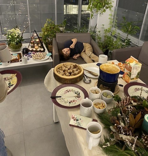 a child resting during a holiday party