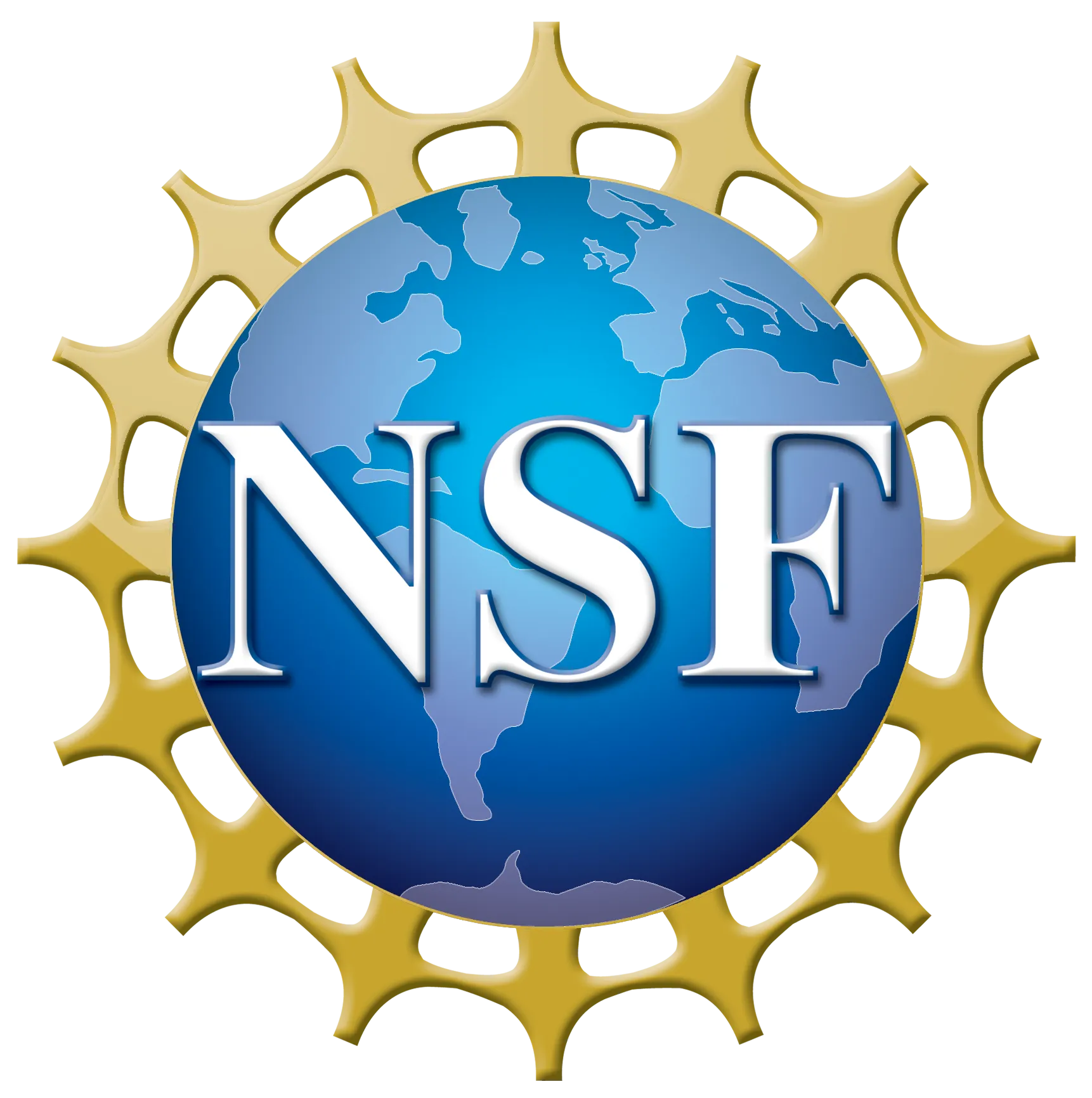 The logo of the National Science Foundation consisting of the letters N S F within a globe. 