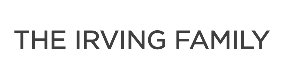 The Irving Family in black text