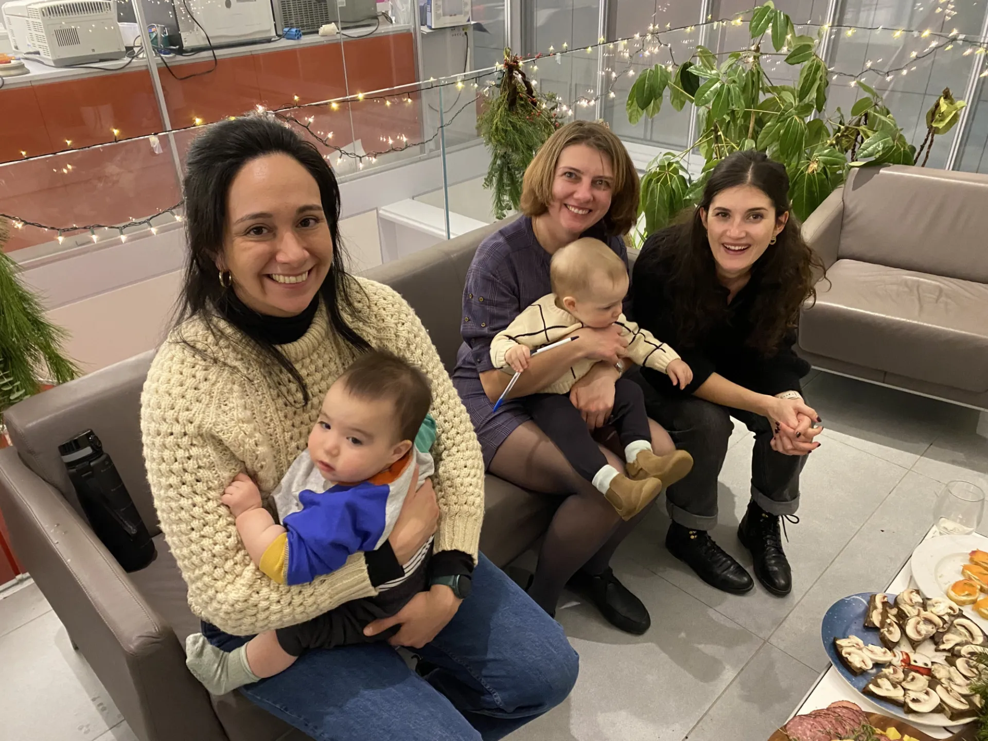 Lab members relaxing at the party 